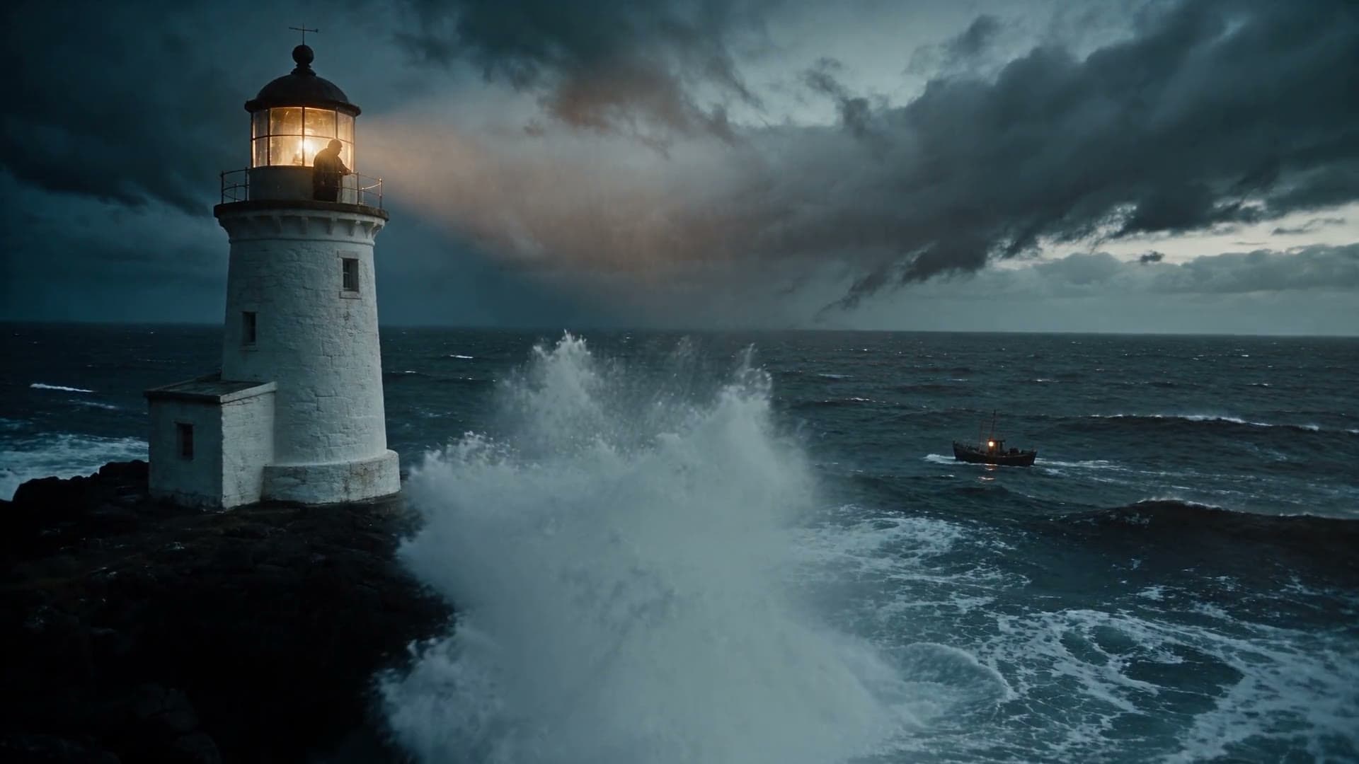 A lighthouse in a storm, from The Keeper, a Lumier Pictures demo film